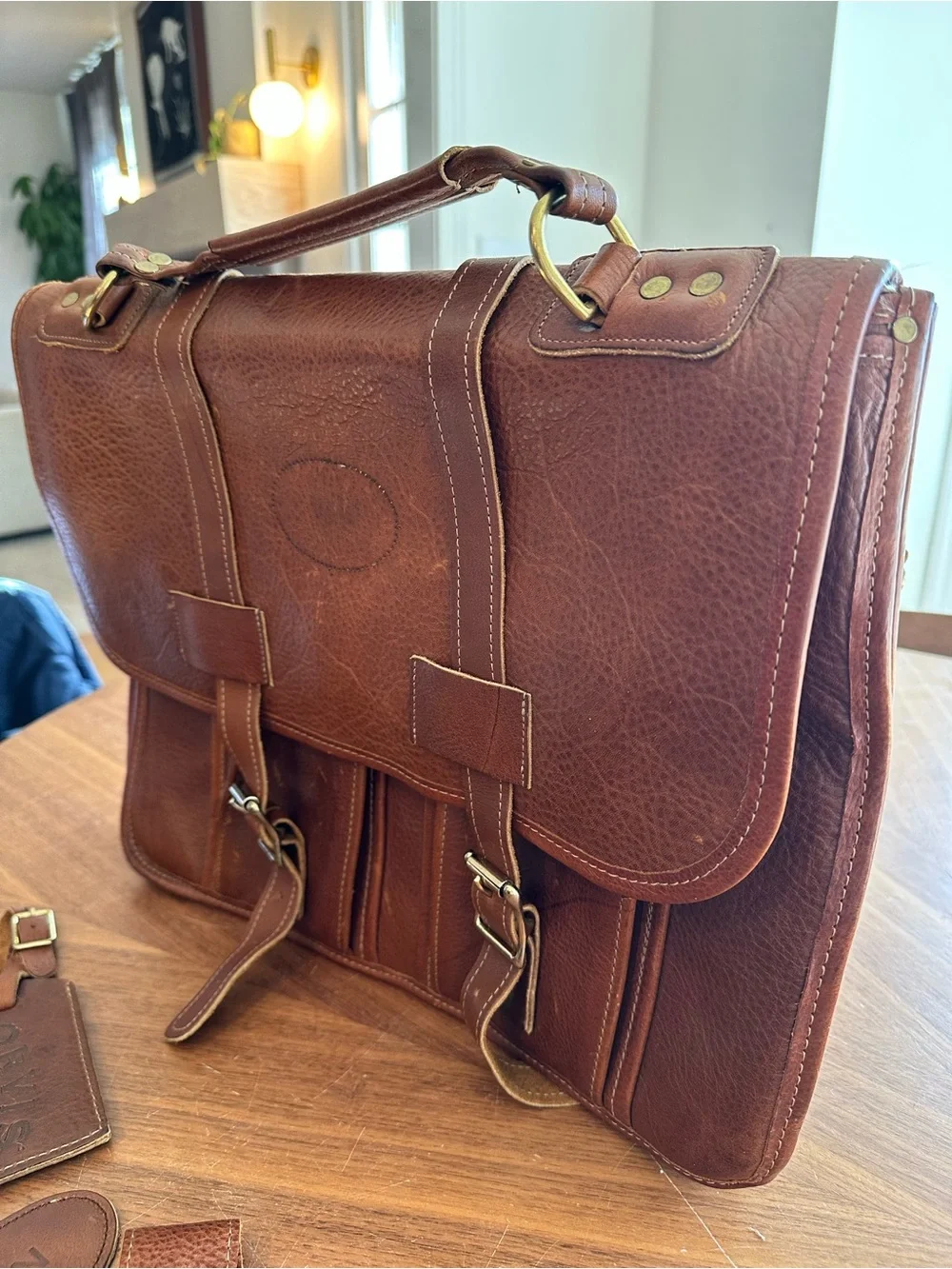 Orvis Chestnut Brown Leather Briefcase with Brass Hardware